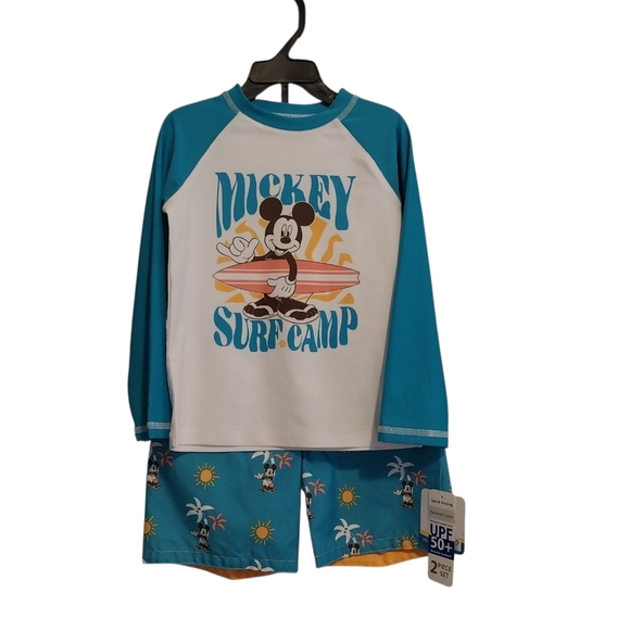 Disney Other - Mickey Mouse UPF 50+ Rash Guard & Swim Trunks Set Size 4T – Toddler Boys New